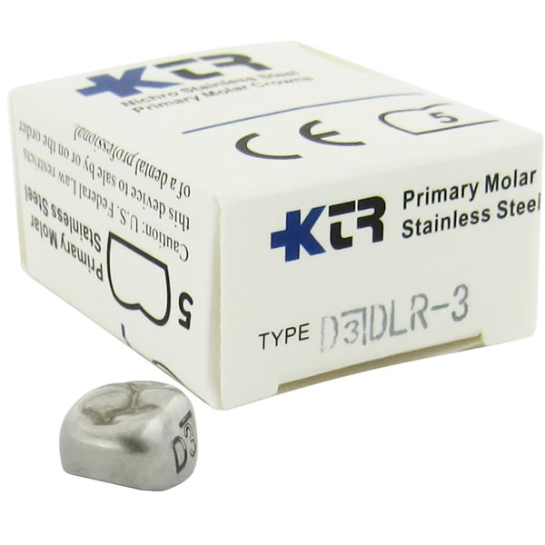 KTR Nichro Stainless Steel Primary Crown, Lower Right First Molar, Size 3 (LR-D3), Box of 5