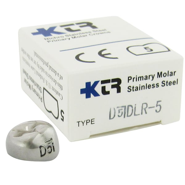 KTR Nichro Stainless Steel Primary Crown, Lower Right First Molar, Size 5, Box of 5, LR-D5