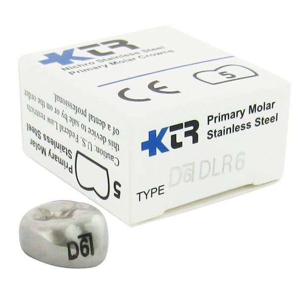 KTR Nichro Stainless Steel Primary Crown, Lower Right First Molar, Size 6 (LR-D6), Box of 5