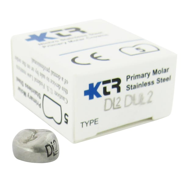 KTR Nichro Stainless Steel Primary Crown, Upper Left First Molar, Size 2 (UL-D2), Box of 5