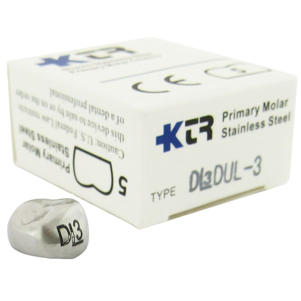 KTR Nichro Stainless Steel Primary Crown, Upper Left First Molar, Size 3 (UL-D3), Box of 5