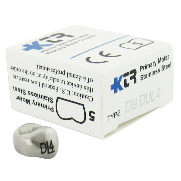 KTR Nichro Stainless Steel Primary Crown, Upper Left First Molar, Size 4 (UL-D4), Box of 5
