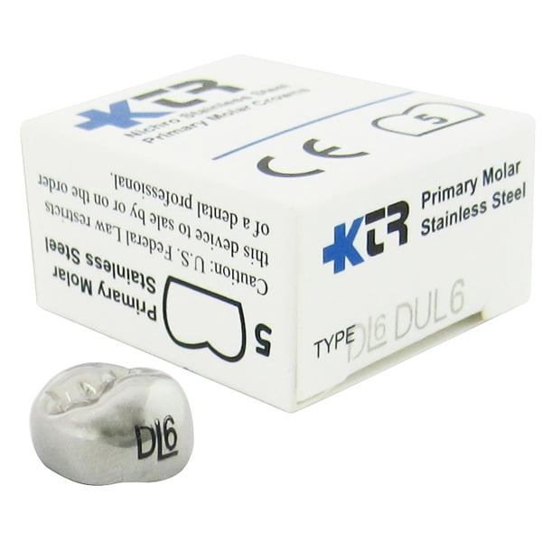 KTR Nichro Stainless Steel Primary Crown, Upper Left Primary First Molar, Size 6 (UL-D6), Box of 5