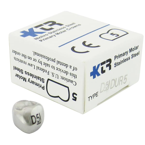 KTR Nichro Stainless Steel Primary Crown, Upper Right First Molar, Size 5, Box of 5, UR-D5