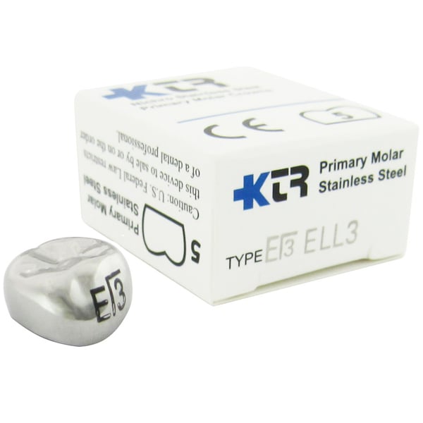 KTR Nichro Stainless Steel Primary Crown, Lower Left Second Molar, Size 3 (LL-E3), Box of 5