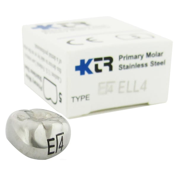 KTR Nichro Stainless Steel Primary Crown, Lower Left Second Primary Molar, Size 4 (LL-E4), Box of 5