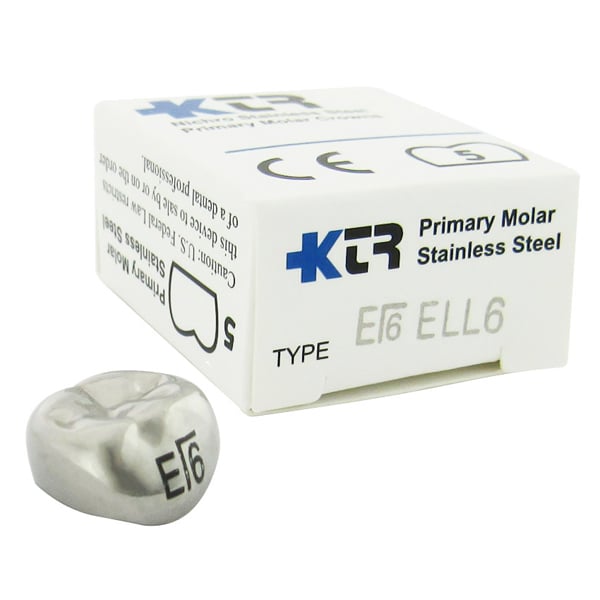 KTR Nichro Stainless Steel Primary Crown, Lower Left Second Molar, Size 6 (LL-E6), Box of 5