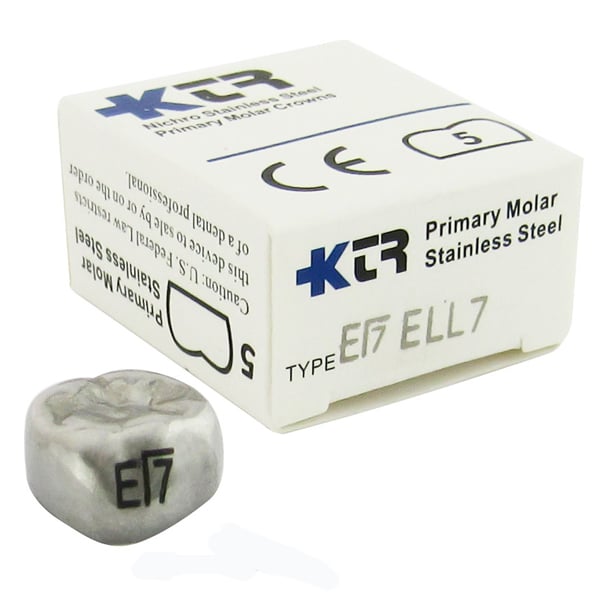 KTR Nichro Stainless Steel Primary Crown, Lower Left Second Primary Molar, Size 7 (LL-E7), Box of 5