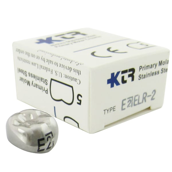 KTR Nichro Stainless Steel Primary Crown, Lower Right Second Molar, Size 2 (LR-E2), Box of 5