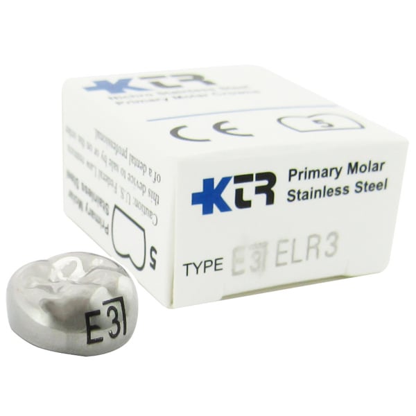 KTR Nichro Stainless Steel Primary Crown, Lower Right Second Molar, Size 3, Box of 5 (LR-E3)