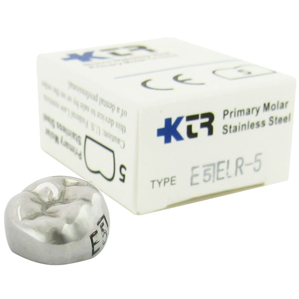 KTR Nichro Stainless Steel Primary Crown, Lower Right Second Molar, Size 5, Box of 5, LR-E5