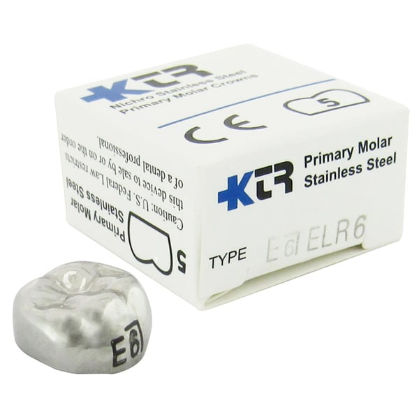 KTR Nichro Stainless Steel Primary Crown, Lower Right Second Molar, Size 6, Box of 5, LR-E6