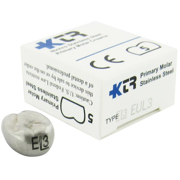 KTR Nichro Stainless Steel Primary Crown, Upper Left Second Molar, Size 3 (UL-E3), Box of 5