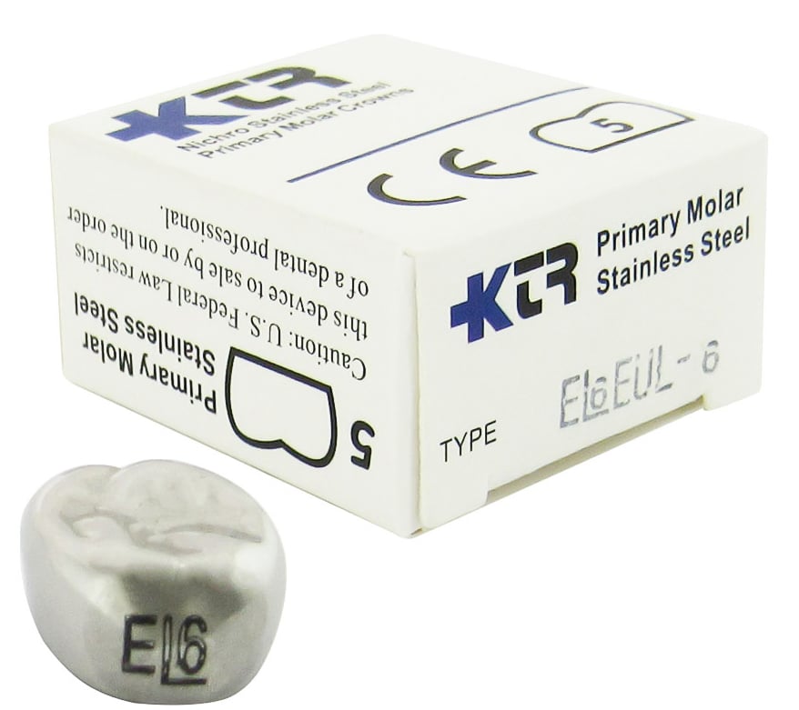 KTR Nichro Stainless Steel Primary Crown, Upper Left Second Molar, Size 6 (UL-E6), Box of 5
