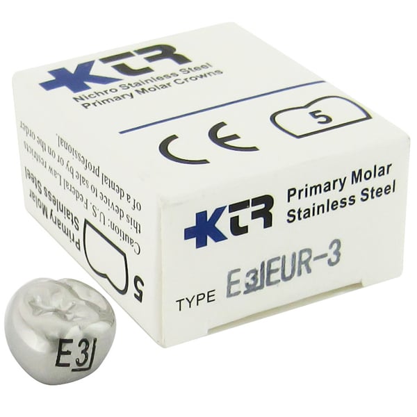 KTR Nichro Stainless Steel Primary Crown, Upper Right Second Molar, Size 3 (UR-E3), Box of 5