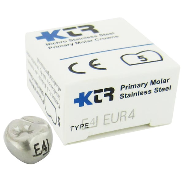 KTR Nichro Stainless Steel Primary Crown, Upper Right Second Molar, Size 4 (UR-E4), Box of 5
