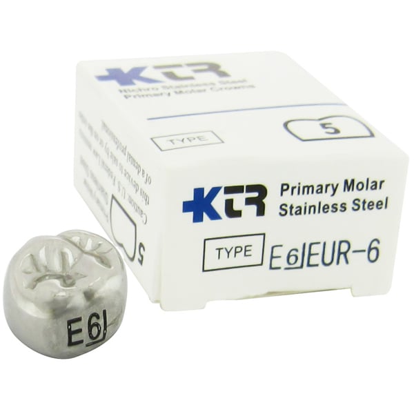 KTR Nichro Stainless Steel Primary Crown, Upper Right Second Molar, Size 6 (UR-E6), Box of 5