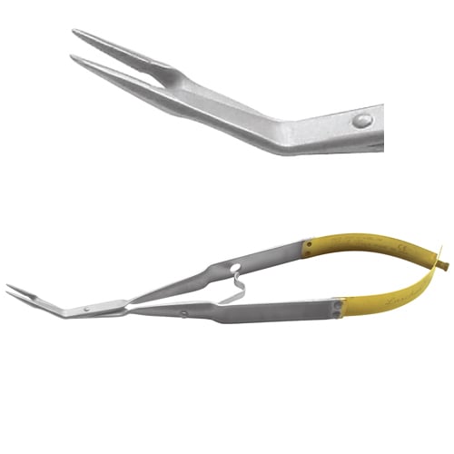 Laschal 45 Degree Angle N/S Steiglitz Style Forceps with Thumb Lock, Serrated Carbide Inserts