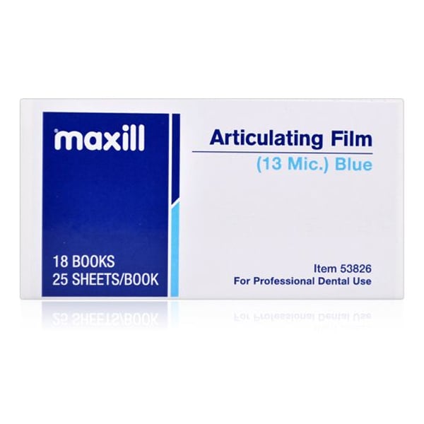 Maxill Articulating Film, Blue, 0.001" (13 micron), 25 Sheets per Book, 18 Books per Box, Single Box