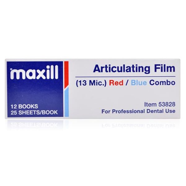 Maxill Articulating Film, Red/Blue Combo, 0.001" (13 Micron), 25 Sheets per Book, 12 Books per Box, Single Box