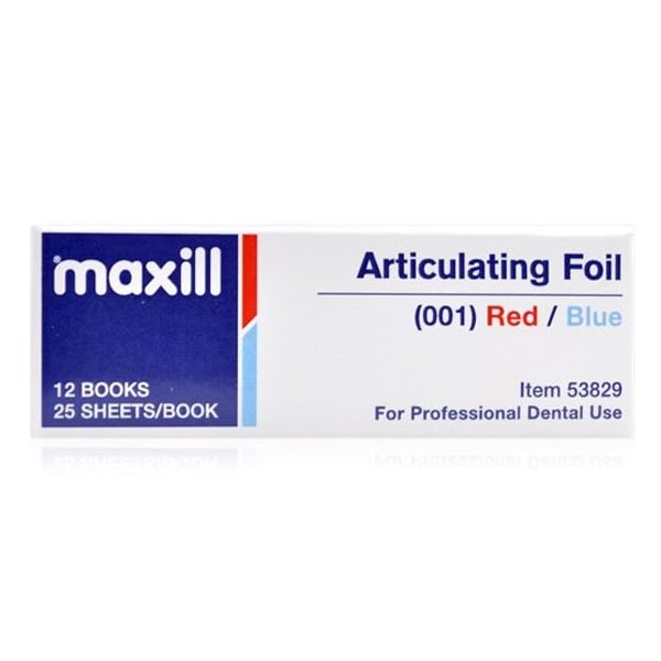 Maxill Articulating Foil, Red/Blue, 0.001" (13 Micron), 25 Sheets per Book, 12 Books per Box, Single Box