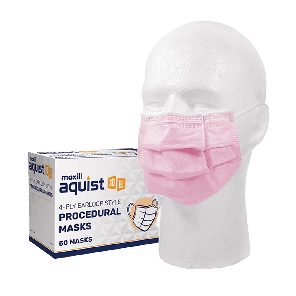 Maxill Aquist 3D ASTM Level 3 4-Ply Earloop Procedural Masks, Pink, 50/Box