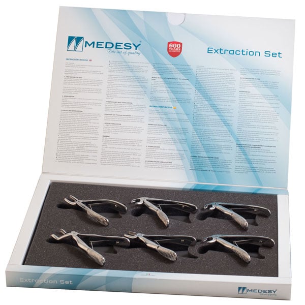 Medesy Pedo Forceps Extraction Set, 6 Instruments (Upper Incisors, Upper Premolars, Upper Molars, Lower Incisors/Canines, Lower Molars/Premolars, Lower Roots)