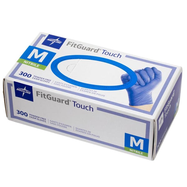 Medline FitGuard Touch Nitrile Exam Gloves, Powder-Free, Non-Sterile, Large, Dark Blue, Textured Fingertips, 300/Box