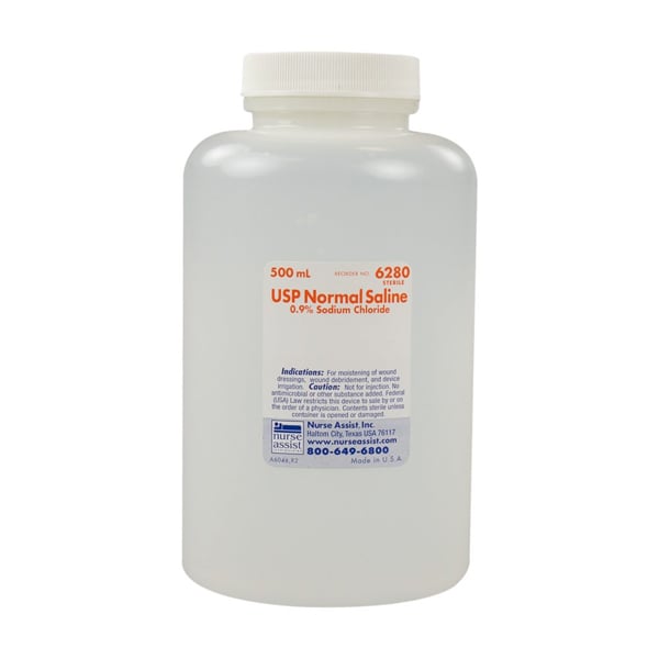 Nurse Assist Irrigation Sodium Chloride Saline 0.9%, 500 ml Bottle