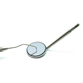 Osung #4 Front Surface Dental Mirrors, Simple Stem, Box of 12 Mirror Heads with Free Steel Handle