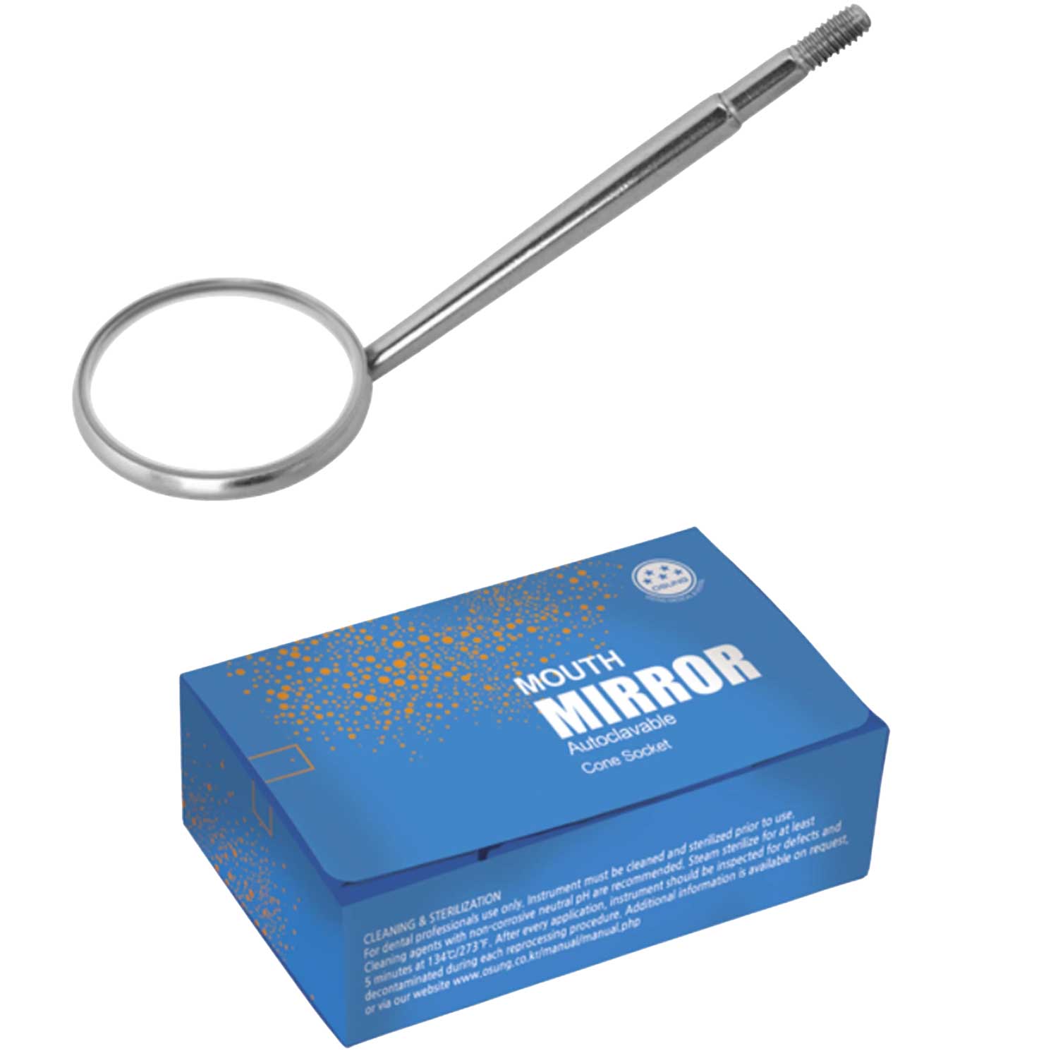 Osung Dental Mirror #3, Cone Socket, Plane Surface, 20mm Diameter, Box of 12 Mirror Heads with Free Steel Handle