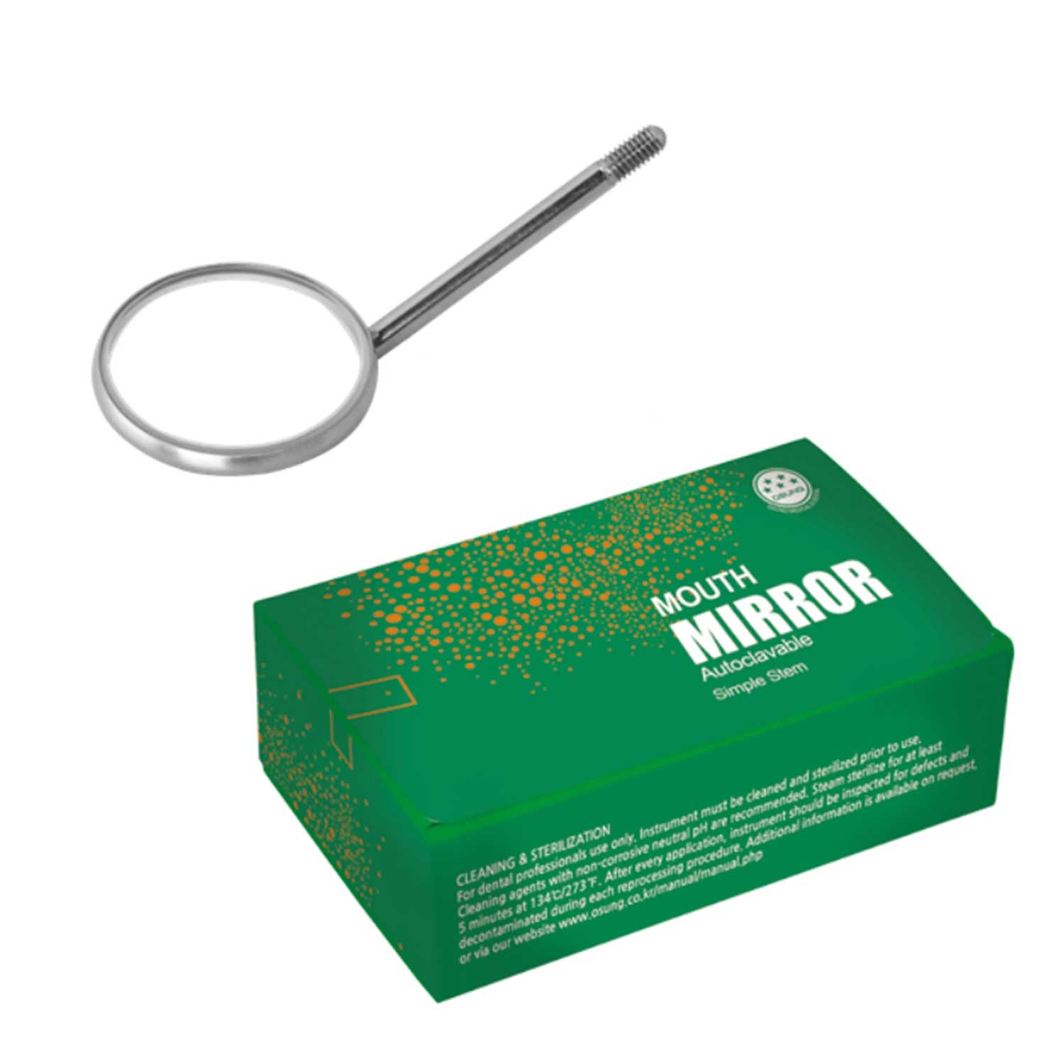 Osung Dental Mirror #3, Simple Stem, Plane Surface, 20mm Diameter, Box of 12 Mirror Heads with Free Steel Handle
