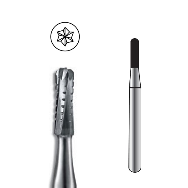 Pac-Dent FG #1557 SS Straight Fissure Dome Crosscut Carbide Bur, Short Shank, Pack of 10