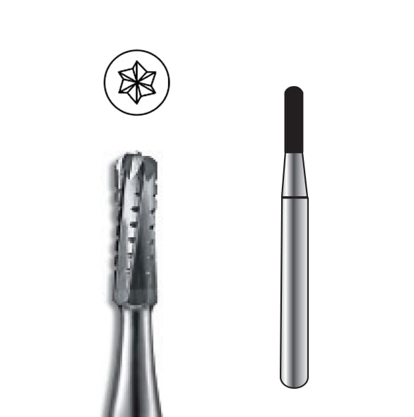 Pac-Dent FGOS #1557 Straight Dome Crosscut Oral Surgical Carbide Bur, Friction Grip, 25mm Length, 1.6mm Diameter, 10/Pk