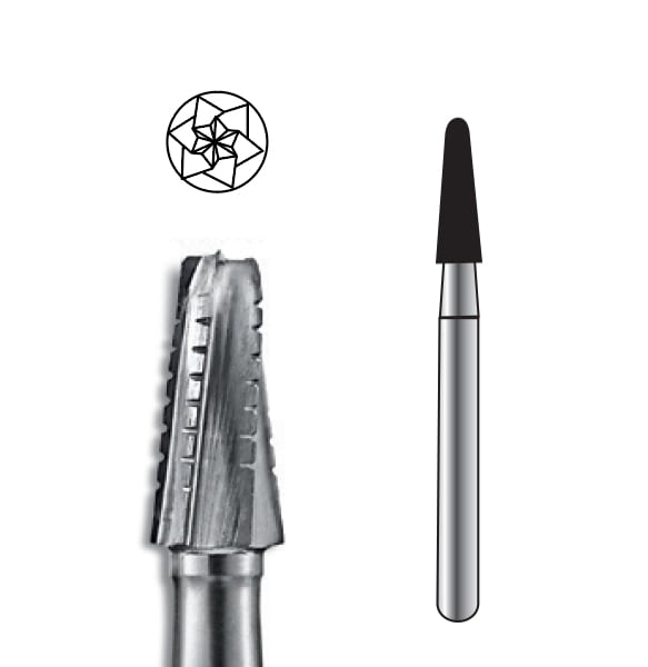 Pac-Dent FGOS #1703 Taper Fissure Dome Crosscut Oral Surgical Carbide Bur, 1.6mm Shank, 25mm Length, Package of 10