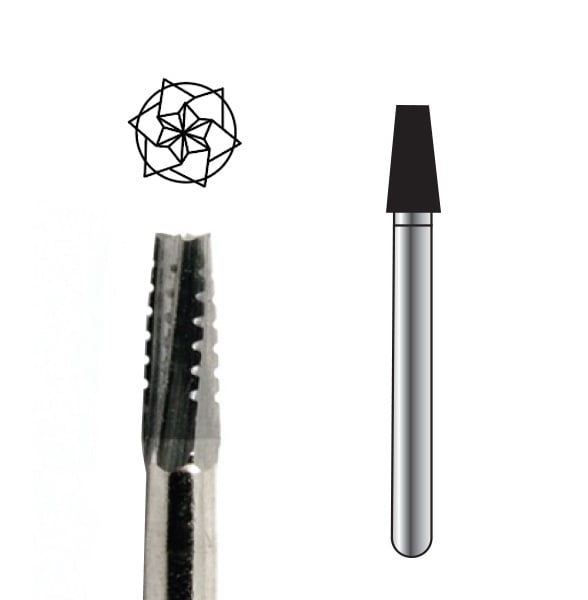Pac-Dent FGOS #703 Taper Fissure Crosscut Oral Surgical Carbide Bur, Friction Grip, 25mm Length, 1.6mm Diameter, Package of 10
