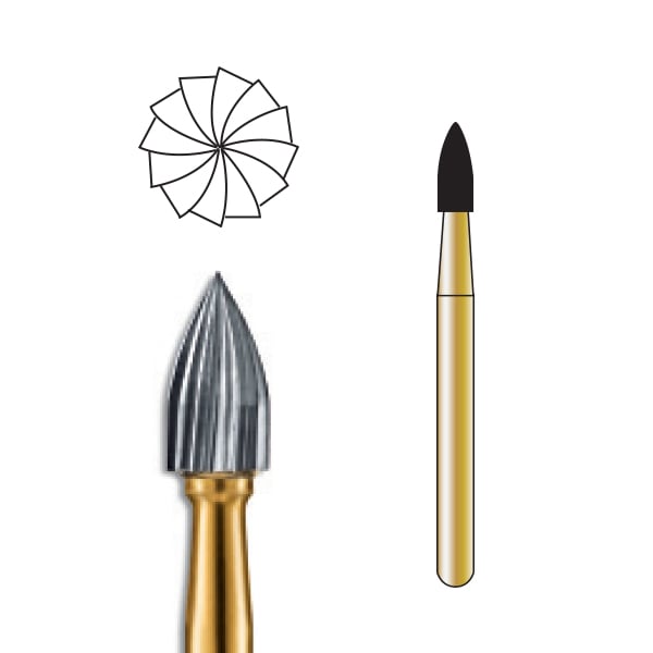 Pac-Dent FG #7106 12-Blade Flame Trimming and Finishing Carbide Bur, Clinic Pack of 100 Burs
