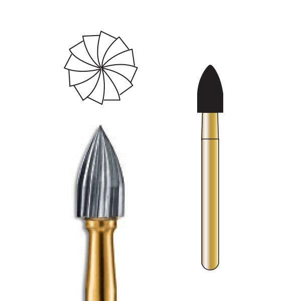 Pac-Dent FG #7108 12-Blade Flame Trimming and Finishing Carbide Bur, Clinic Pack of 100 Burs