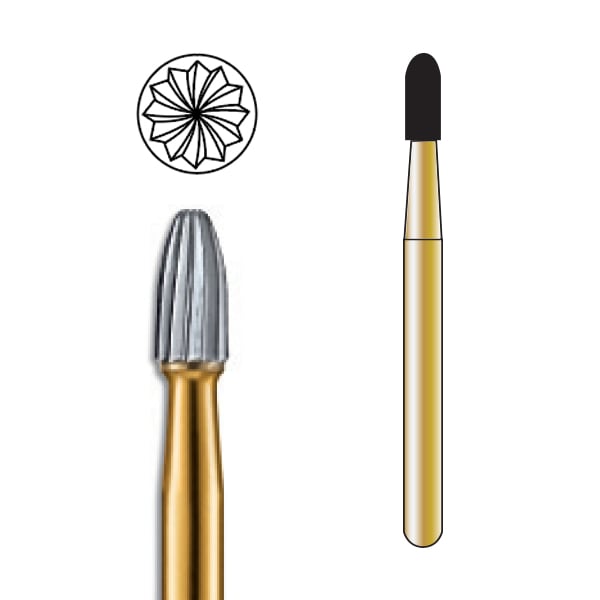 Pac-Dent FG #7404 12 Blade Egg Shaped Trimming and Finishing Carbide Bur, Clinic Pack of 100 Burs