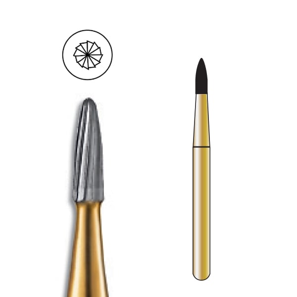 Pac-Dent FG #7801 12-Blade Bullet-Shaped Trimming and Finishing Carbide Bur, Clinic Pack of 100