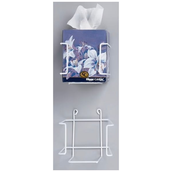 Hold-It Square Tissue Box Holder, White Plastic, 5" x 5" x 4.25", Mountable, Palmero