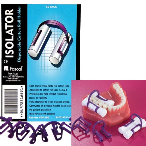 Pascal Isolator Cotton Roll Holder, Disposable, Fits Sizes #1, #2, #3, 100/Bag