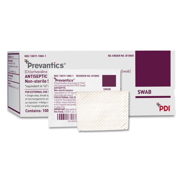 Prevantics Antiseptic Prep Pad, 3.15% CHG / 70% Isopropyl Alcohol, Nonwoven Gauze, 2 x 2.5", 100/Pk