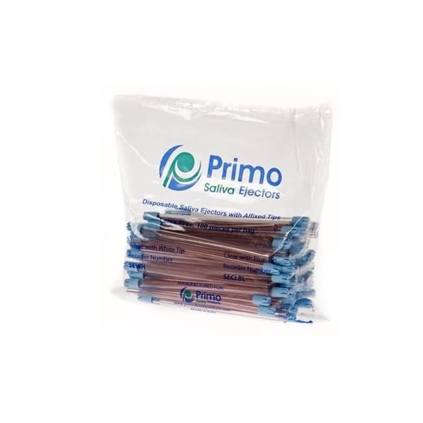 Primo Disposable Saliva Ejectors, Clear with Affixed Blue Tip, 100/Pk
