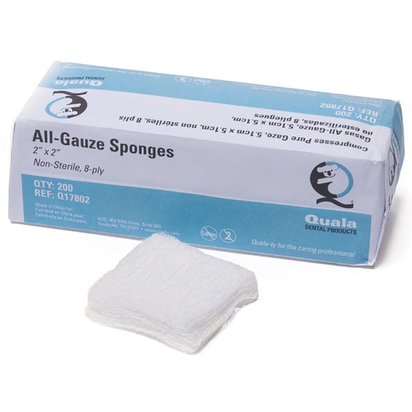 Quala 2" x 2" 8-Ply All Gauze Sponges, Non-Sterile, 5000/Case