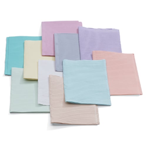Quala Dusty Rose Patient Bibs, Plain Rectangle, 13" x 19", Polyback 3 Ply (2 Ply Paper/1 Ply Poly), Case of 500