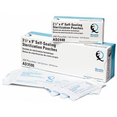 Quala Self-Sealing Sterilization Pouch, 3.5" x 9", Paper/Blue Film, Dual Indicators, 500/Bx