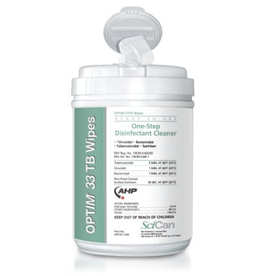 OPTIM 33TB Disinfectant Cleaner Wipes, 6"x7", 160/Can