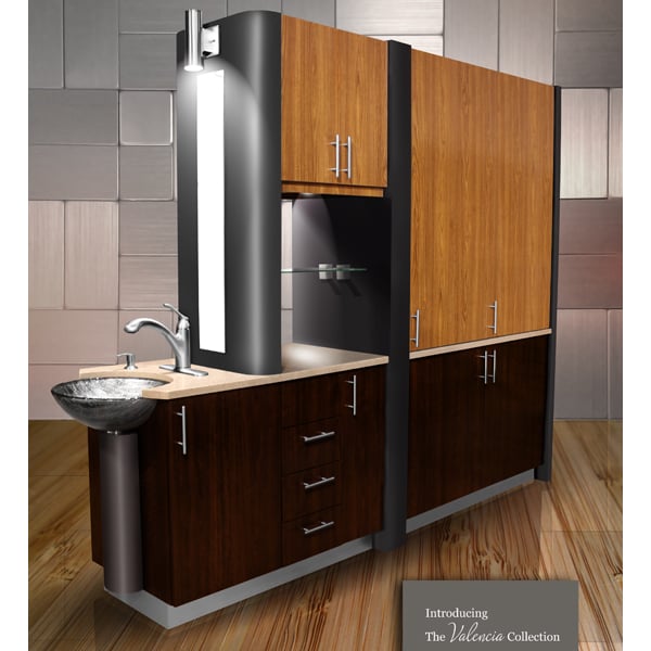 Signature Series Valencia Center Island, 100" W x 22" D x 80" H, with Tempered Glass Bowl, X-Ray Mounting Column, and Frosted Glass, 3-Tone Color Scheme