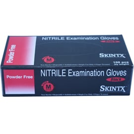 SkinTx Soft Nitrile Exam Gloves, X-Large, Black, Powder-Free, Non-Sterile, Textured Grip, Beaded Cuff, Ambidextrous, 100/Box